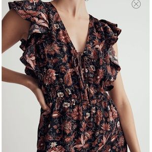 MADEWELL  Deep-V Ruffled Jumpsuit in Pampas Blooms Size M NWT